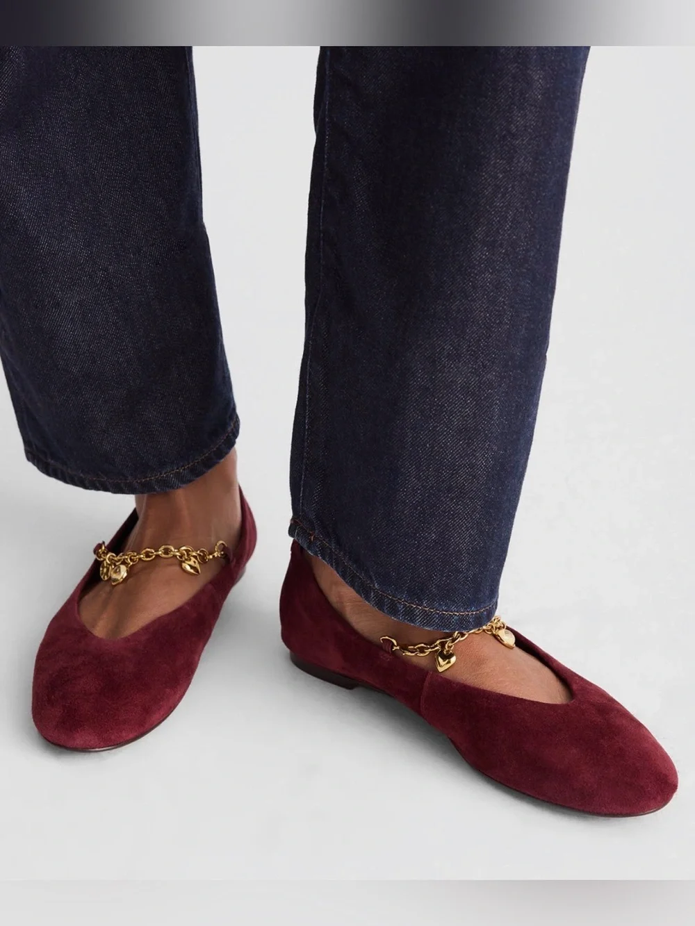 Madewell NWT The Remy Mary Jane Flat Chain Charm Strap in Suede Sangria Size 8